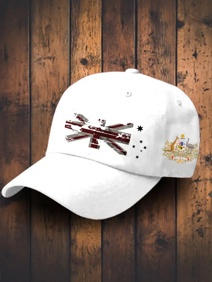 Vintage Australian Flag Badge Casual Print Hats White / JM