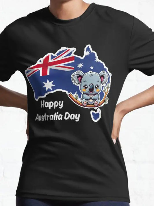 Vintage Australian Flag Badge Happy Australia Day Print Casual Cotton Short Sleeve T-Shirt Black / S