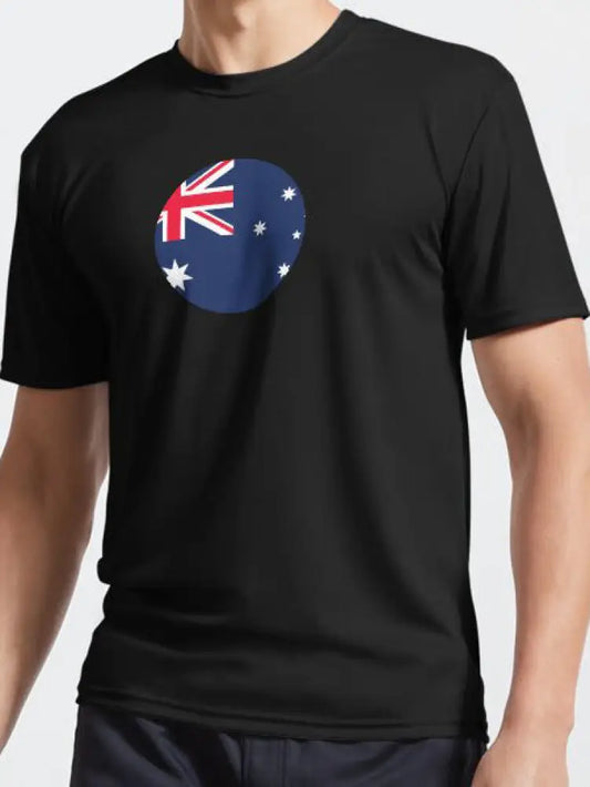 Vintage Australian Flag Badge Print Casual Cotton Short Sleeve T-Shirt Black / S