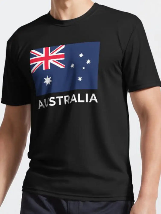 Vintage Australian Flag Badge Print Casual Cotton Short Sleeve T-Shirt Black / S