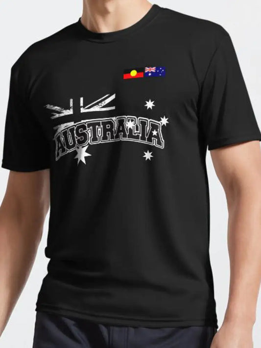 Vintage Australian Flag Badge Print Casual Cotton Short Sleeve T-Shirt Black / S