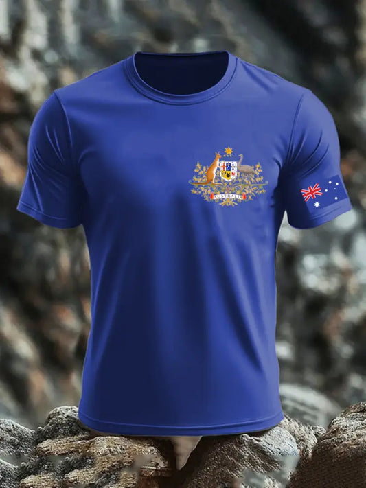 Vintage Australian Flag Badge Print Casual Cotton Short Sleeve T-Shirt Navy Blue / S