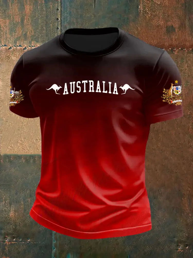 Vintage Australian Flag Emblem Gradient Print Casual Cotton Short Sleeve T-Shirt Red / S
