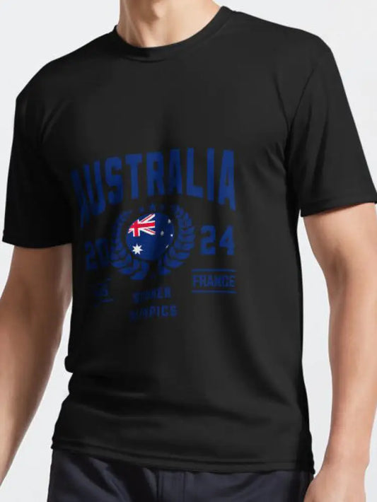 Vintage Australian Flag Emblem Print Casual Cotton Short Sleeve T-Shirt Black / S