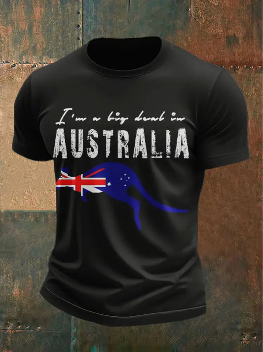 Vintage Australian Flag Kangaroo Print Casual Crew Neck T-Shirt Colorful / S