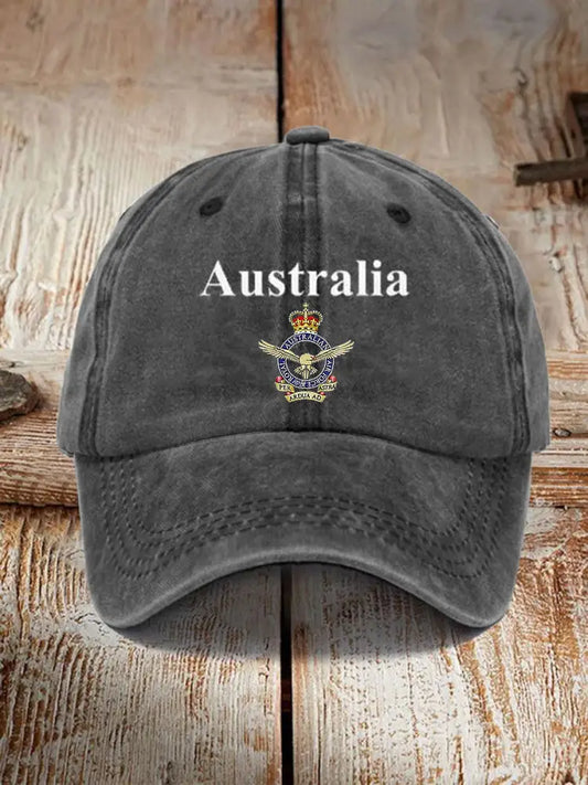 Vintage Australian Flag Navy Coat of Arms Print Hats Gray / JM