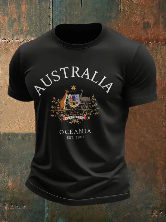Vintage Australian Kangaroo Print Casual Crew Neck T-Shirt Colorful / S