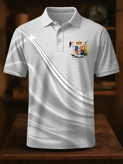 Vintage New Zealand Flag Badge Lines Printed Casual Cotton Short Sleeve Polo Shirt White / S