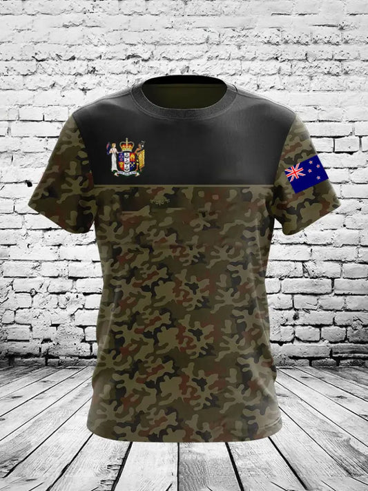 Vintage New Zealand Flag Camouflage Veteran Print Casual Cotton Short Sleeve T-Shirt Green / S