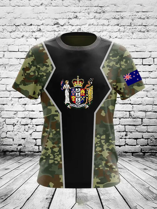 Vintage New Zealand Flag Camouflage Veteran Print Casual Cotton Short Sleeve T-Shirt Green / S