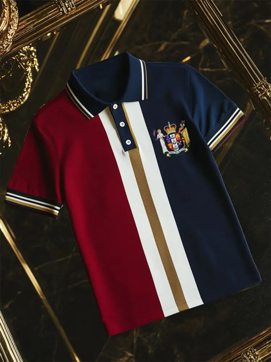 Vintage New Zealand Flag Crest Colour Block Printed Casual Cotton Short Sleeve Polo Shirt As picture / S