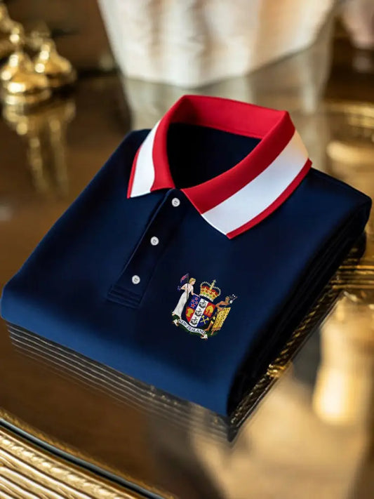 Vintage New Zealand Flag Crest Printed Casual Cotton Short Sleeve Polo Shirt Dark Blue / S