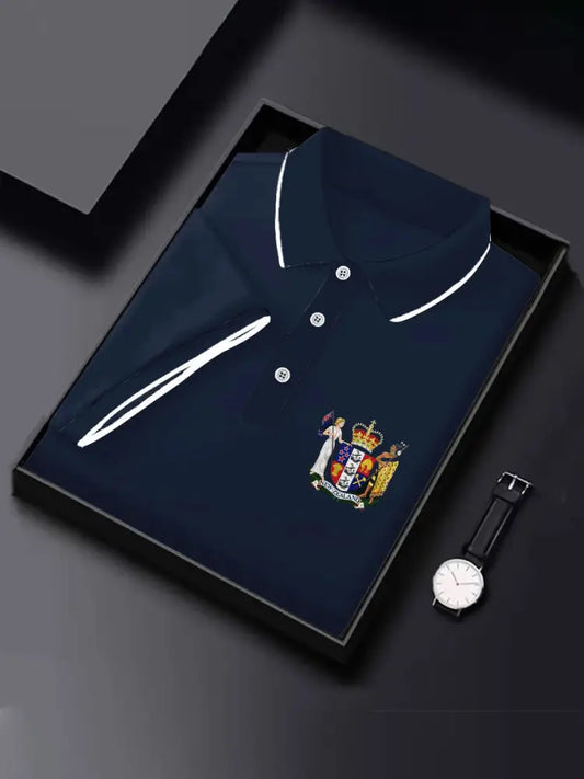 Vintage New Zealand Flag Crest Printed Casual Cotton Short Sleeve Polo Shirt Dark Blue / S