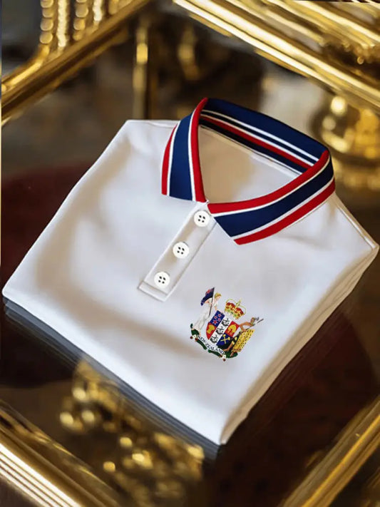 Vintage New Zealand Flag Crest Printed Casual Cotton Short Sleeve Polo Shirt White / S