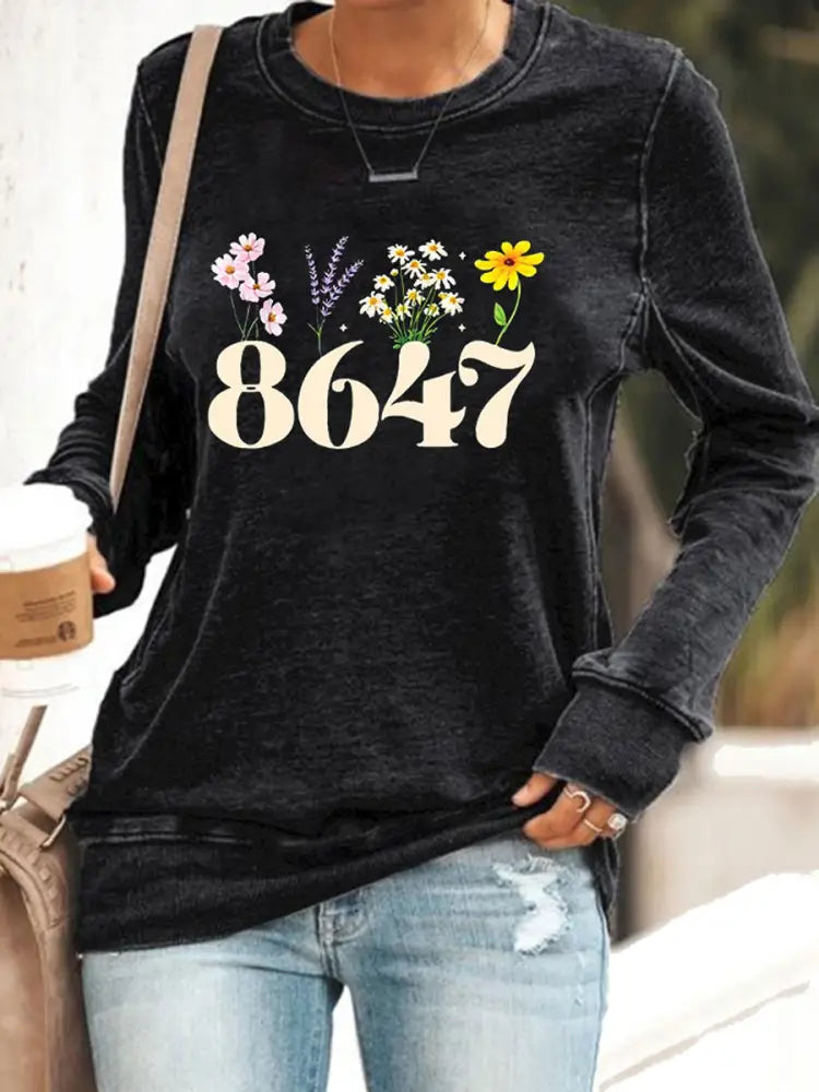 Women’s 8647 Floral Print Sweatshirt Black / S