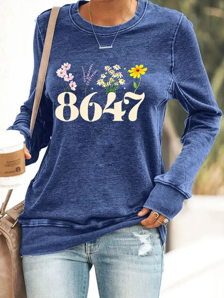 Women’s 8647 Floral Print Sweatshirt Blue / S
