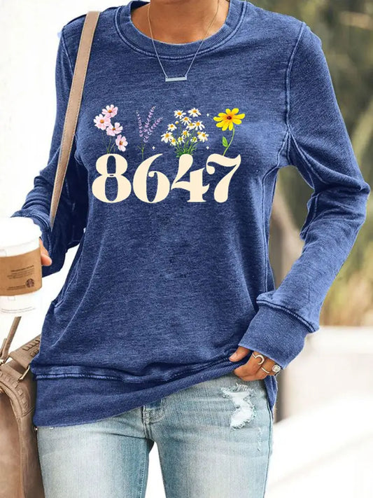 Women’s 8647 Floral Print Sweatshirt Blue / S