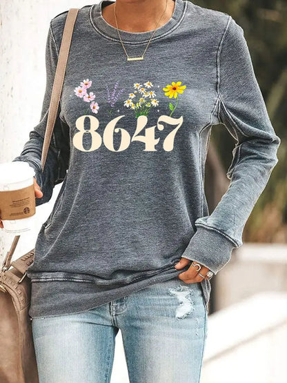 Women’s 8647 Floral Print Sweatshirt Gray / S