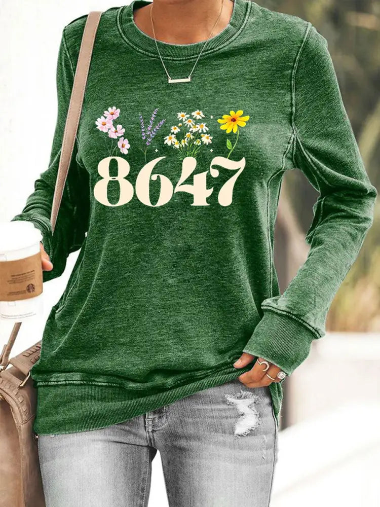 Women’s 8647 Floral Print Sweatshirt Green / S
