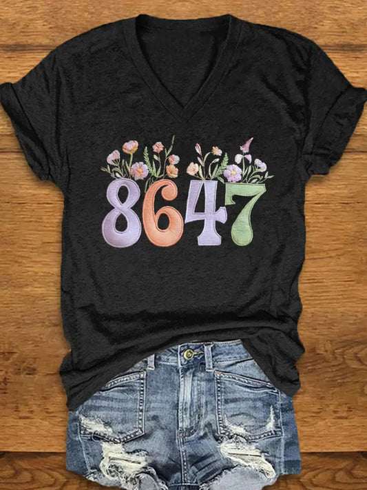 Women’s 8647 Floral Print T-shirt Black / S