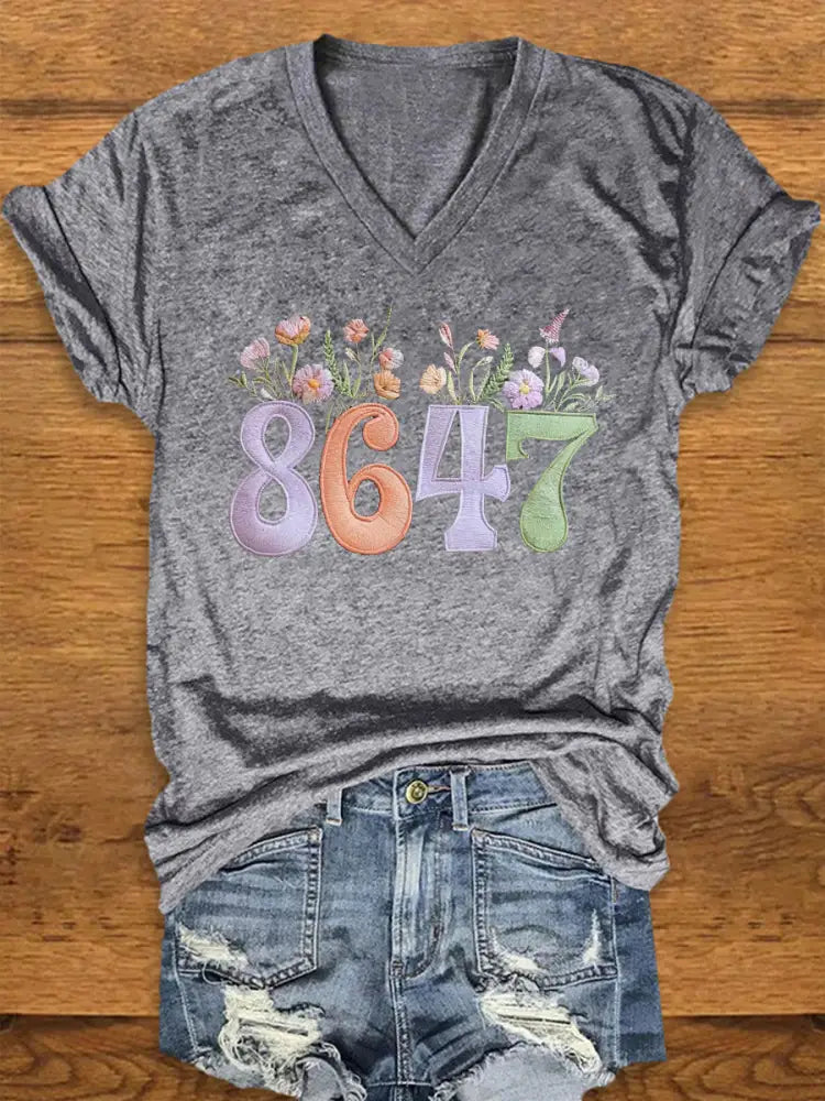 Women’s 8647 Floral Print T-shirt Light Gray / S