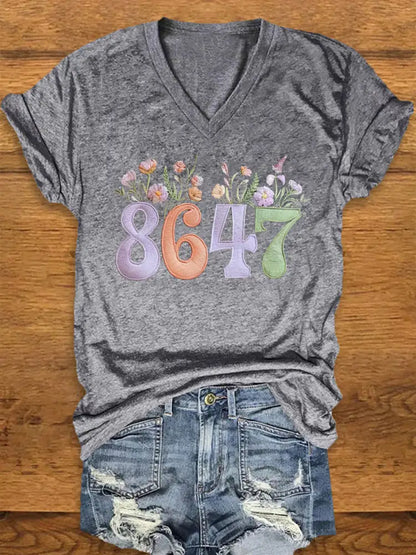 Women’s 8647 Floral Print T-shirt Light Gray / S