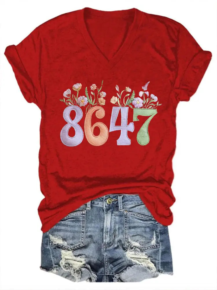 Women’s 8647 Floral Print T-shirt Red / S
