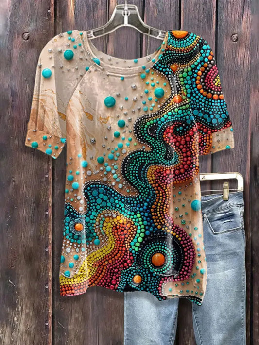 Women’s Aboriginal River Art Print Casual T-shirts As picture / S