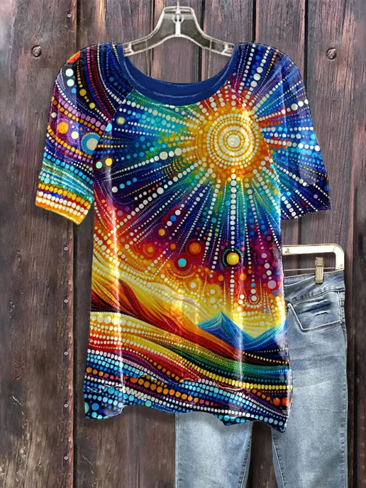 Women’s Aboriginal Sun Art Print Casual T-shirts As picture / S