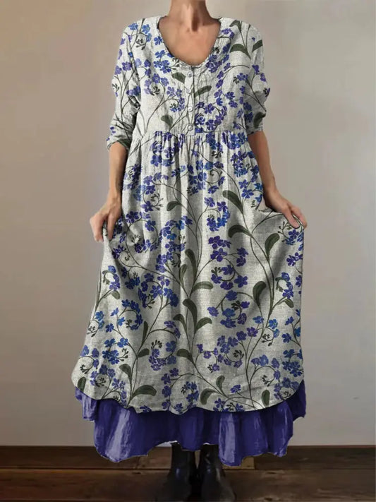 Women’s Alzheimer’s Awareness Blue Floral Forget Me Not Printed Double-layered Long Skirt Blue / S