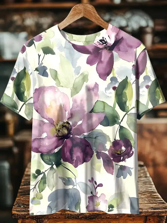 Women’s Alzheimer’s Awareness Floral Printed Short Sleeve T-Shirt As picture / S Women’s Clothing