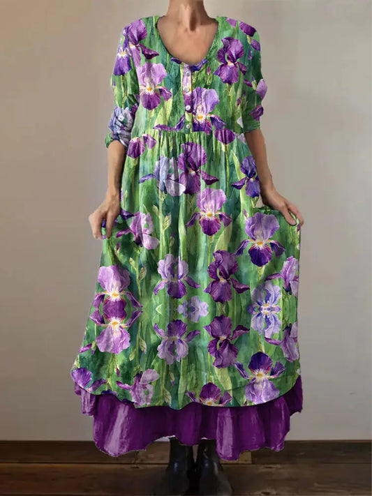 Women’s Alzheimer’s Awareness Purple Floral Pansy Printed Double-layered Long Skirt Purple / S