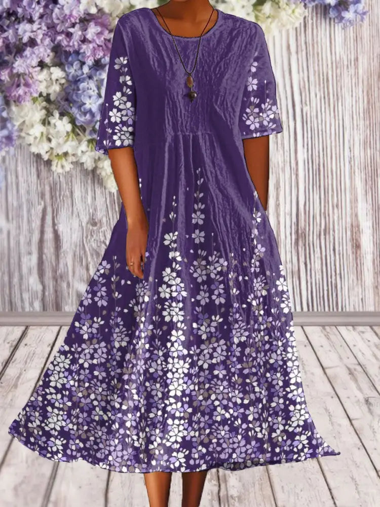 Women’s Alzheimer’s Awareness Purple Floral Pansy Printed Dress Purple / S Women’s Clothing