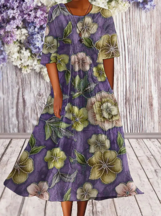 Women’s Alzheimer’s Awareness Purple Floral Pansy Printed Dress Purple / S Women’s Clothing