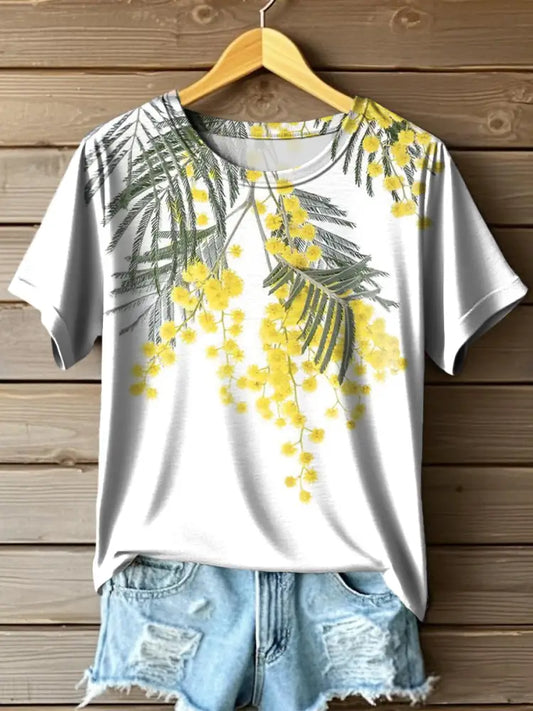 Women’s Australian Abstract Acacia Art Print Crew Neck T-Shirt Colorful / S