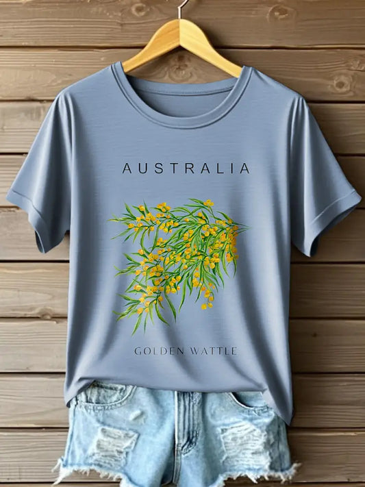 Women’s Australian Acacia Abstract Art Print Crew Neck T-Shirt Colorful / S
