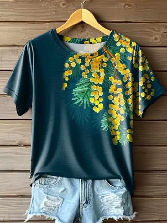Women’s Australian Native Abstract Acacia Art Print Crew Neck T-Shirt Colorful / S