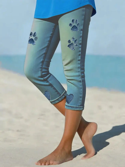 Women’s denim paw leggings Navy Blue / S