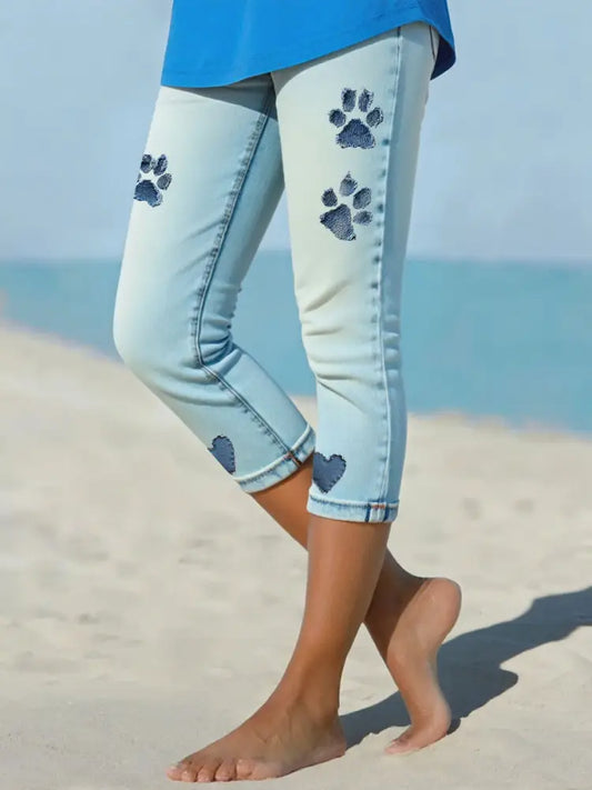 Women’s denim paw leggings Sky Blue / S