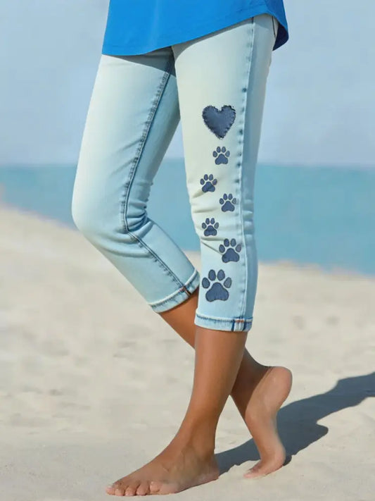 Women’s denim paw leggings Sky Blue / S