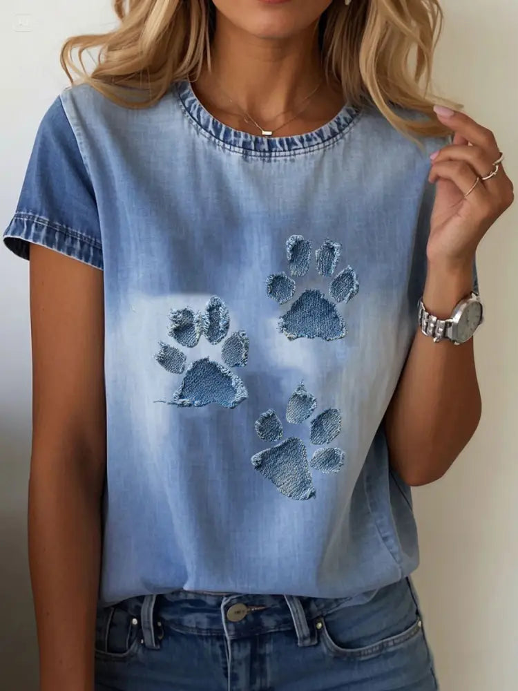Women’s Denim Paw T-shirt Blue / S