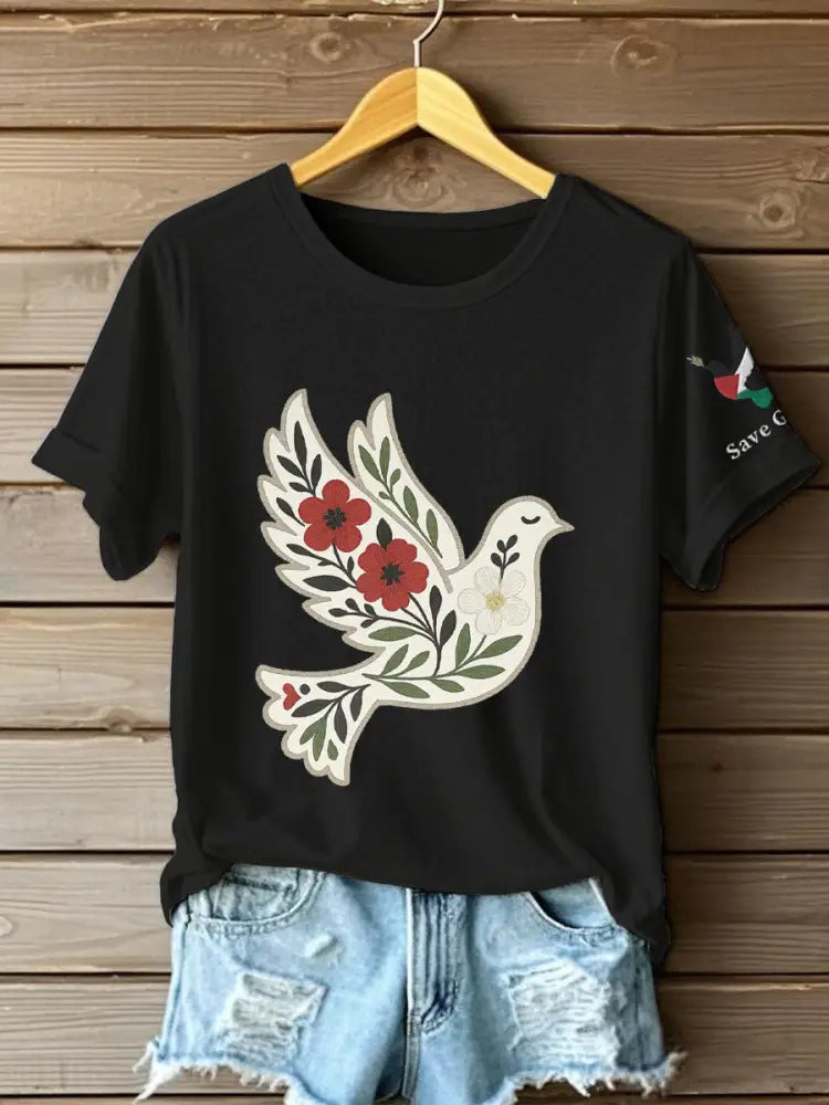 Women’s Free Peace Stop Genocide Printed T-shirt Black / S