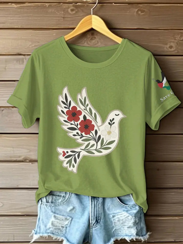 Women’s Free Peace Stop Genocide Printed T-shirt Green / S