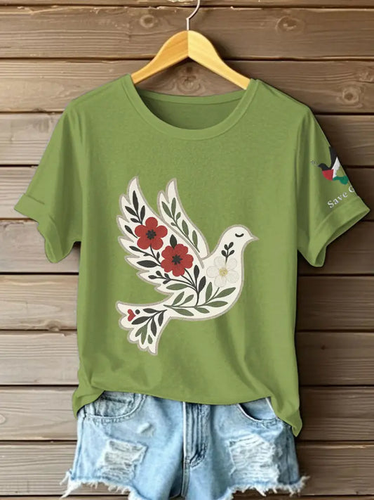 Women’s Free Peace Stop Genocide Printed T-shirt Green / S