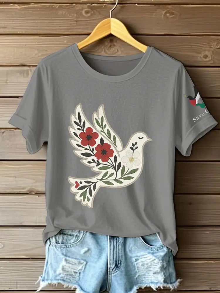 Women’s Free Peace Stop Genocide Printed T-shirt Light Gray / S