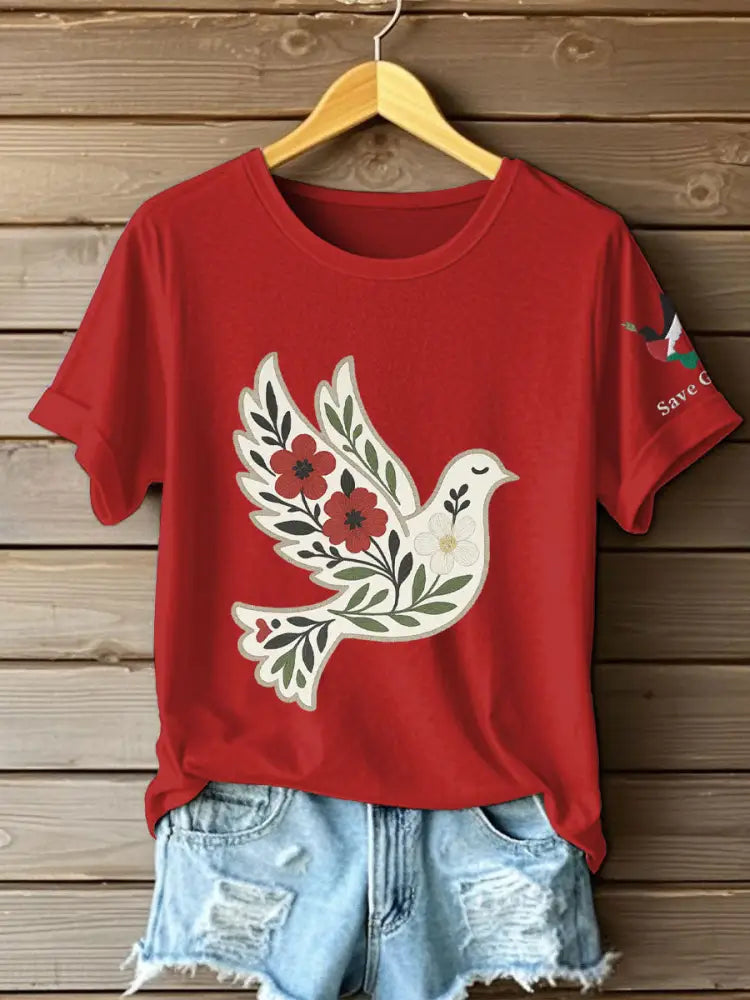 Women’s Free Peace Stop Genocide Printed T-shirt Red / S