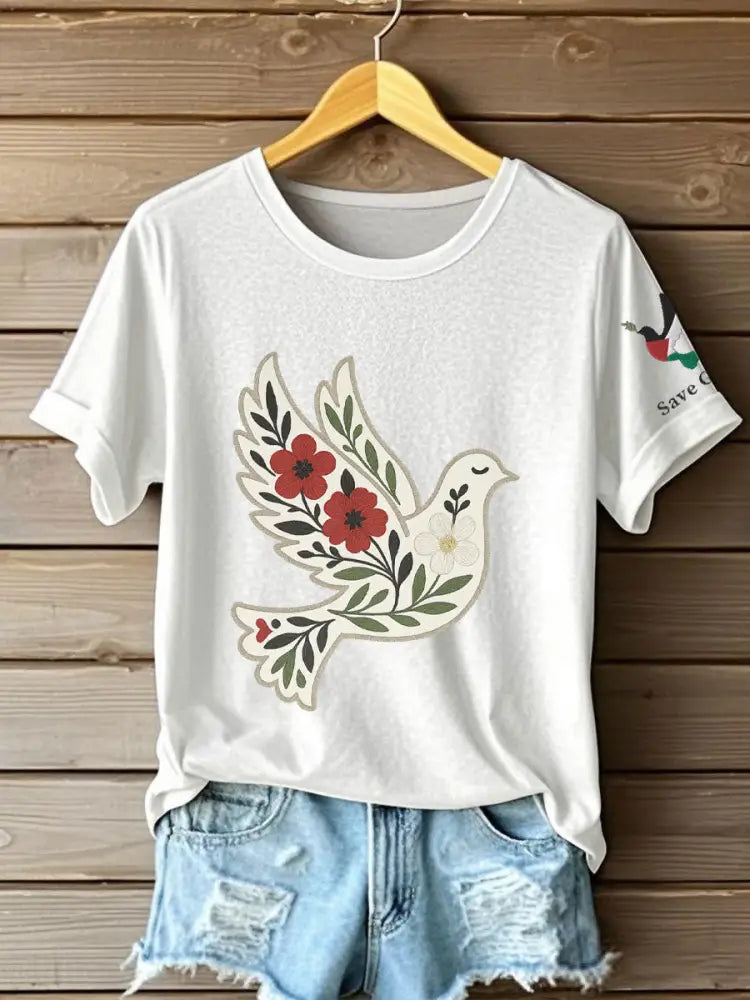 Women’s Free Peace Stop Genocide Printed T-shirt White / S