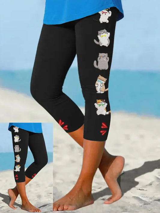 Women’s fun cat print leggings Black / S