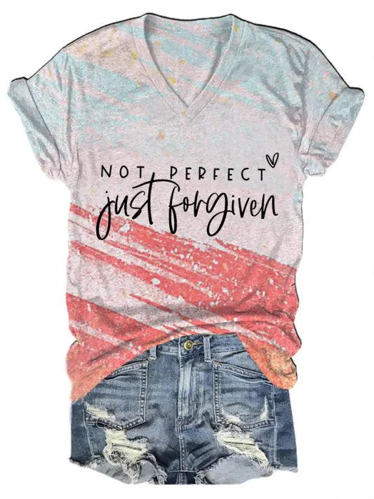 Women’s Not Perfect Just Forgiven Print V-Neck T-Shirt As picture / S