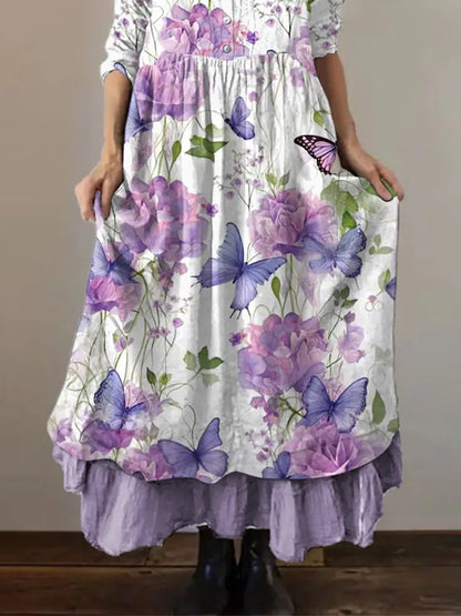 Women’s Purple Butterflies Flowers Print Alzheimer’s Awareness Support Dress Women’s Clothing